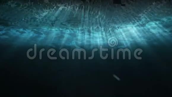 水肺在深蓝的水下潜水阳光透过海面照射3D运动无缝环视频的预览图
