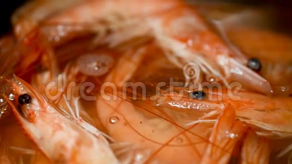 虾是煮熟的宏观的视频的预览图