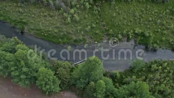 飞过一条流经农村森林的河流关闭4k视频的预览图