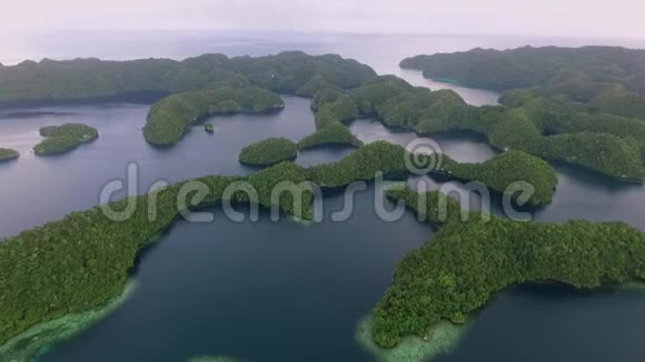 科罗岛许多绿色小岛帕劳海相带有着五颜六色的珊瑚礁热带泻湖六期视频的预览图