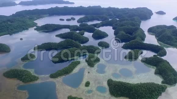 帕劳和科罗岛地区背景是许多小岛珊瑚礁和泻湖船的背景视频的预览图