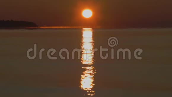 橘黄色的黎明雾气笼罩海面上的海岸背景和树木视频的预览图