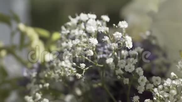 白色野花映衬着天空的婚礼视频的预览图