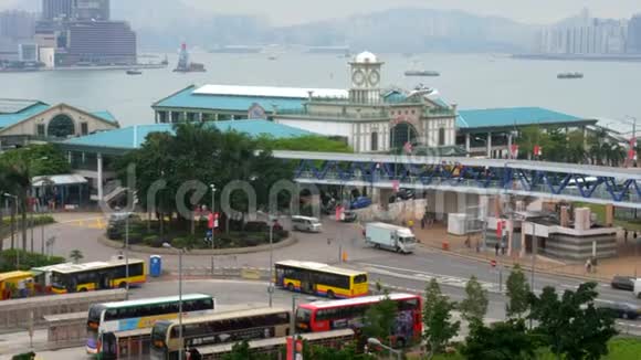 维多利亚港九龙道旁香港中环码头景观视频的预览图