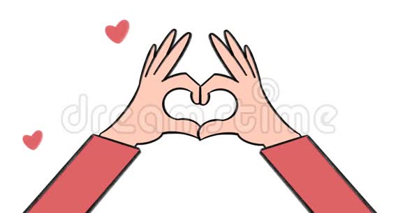 情人节爱情概念卡通动画用人手制作心脏标志视频的预览图