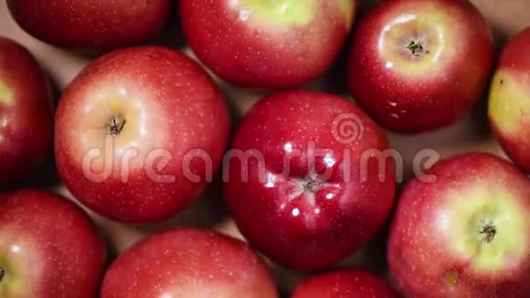 旋转背景上的新鲜红苹果上景素和生食概念视频的预览图