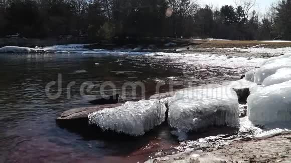 佛蒙特州伯灵顿奥克利奇公园的冰块和水视频的预览图