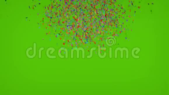 五彩纸屑落在绿色屏幕上假期或聚会背景4K视频的预览图