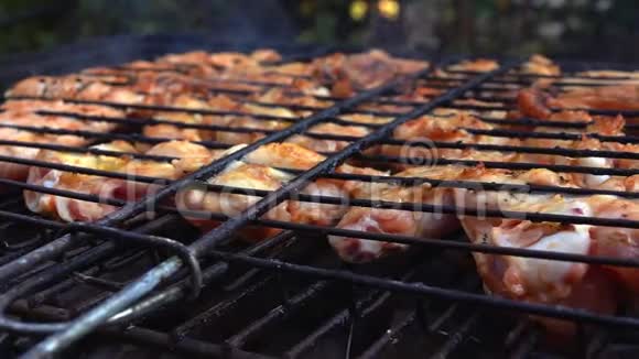 生鸡肉与煤火烧烤视频的预览图