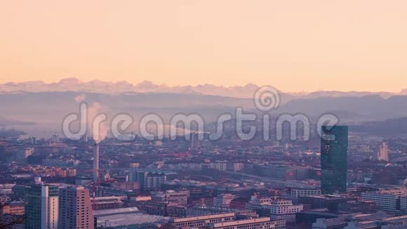 苏黎世市日落大远景深秋欧洲瑞士50毫米无声音视频的预览图