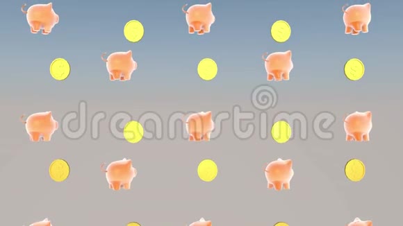 经济成功的概念猪储蓄罐3D绘制视频的预览图