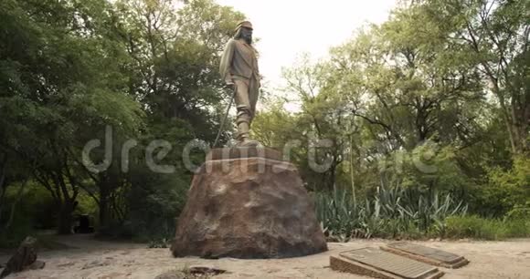 赞比亚丛林中大卫利文斯通雕像的全景4k视频的预览图