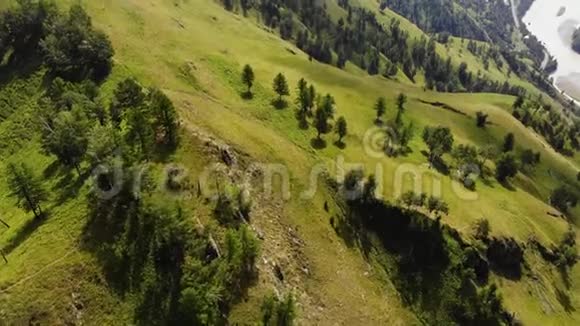 空中视角顶部拍摄角度青山绿树垂直全景到山顶和视频的预览图