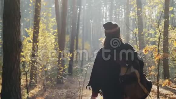 在秋天漫步的女游客视频的预览图