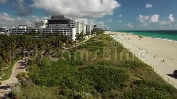 迈阿密海滩铺着大西洋沿岸的绿色人行道视频的预览图