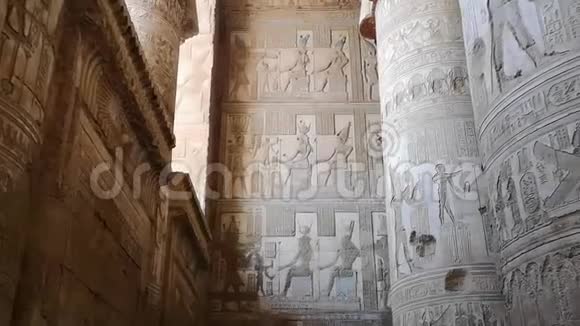 丹德拉寺或哈霍尔寺的美丽内部埃及丹德拉肯城附近的古埃及神庙视频的预览图