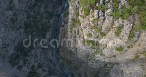 峡谷中河流的空中镜头附近有森林覆盖的山谷4k视频的预览图
