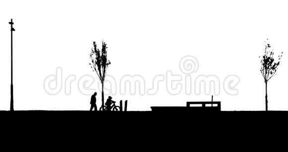 黑白轮廓的人走和儿童骑自行车视频的预览图