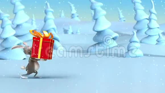 卡通兔子和大盒子礼物视频的预览图