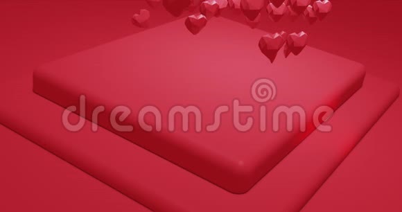红色的魅力落下多边形的心情人节事件背景3D渲染循环动画4k视频的预览图