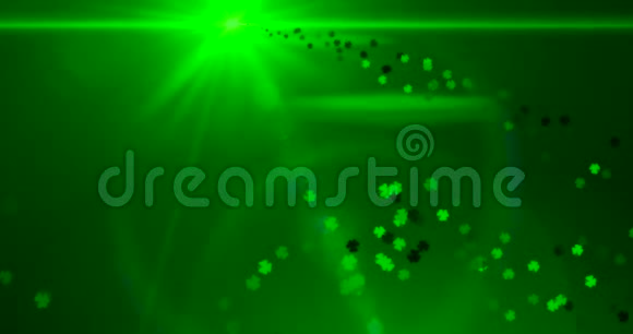 圣帕特里克节背景绿叶和镜头耀斑回路4k视频的预览图
