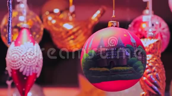 圣诞节装饰与吕贝克印刷新年及圣诞节概念视频的预览图
