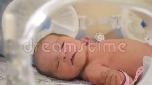 医疗理念新生儿呼吸快而频繁新生儿出生第一天在育婴室接受孵化器护理视频的预览图
