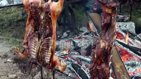 带着火焰烹制的羊肉视频的预览图