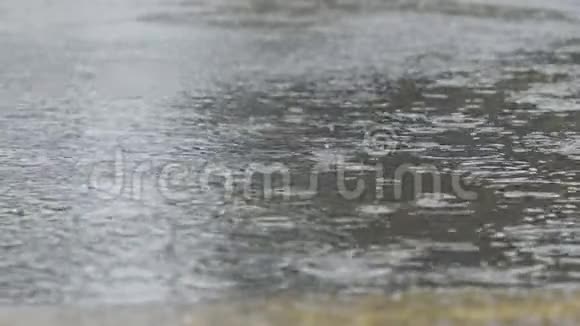 雨滴缓慢地落入水坑中溅起水花视频的预览图