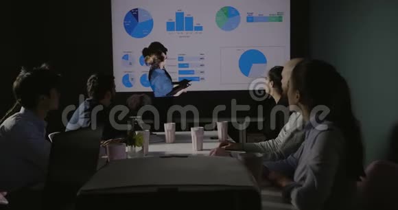 创意团队负责人女性在会议室展示财务图形数据视频的预览图