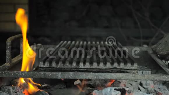 烧烤火热烧烤斯巴克斯烤架慢动作视频的预览图