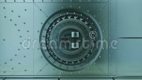 圆形Vault金属门打开缓慢与锁定机构旋转漂亮的3D动画安全门与阿尔法面具视频的预览图