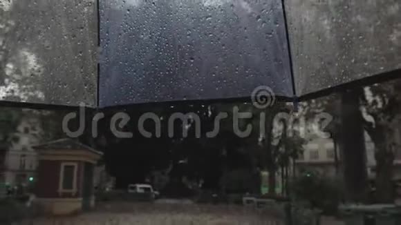 雨天在户外散步从伞下观看视频的预览图