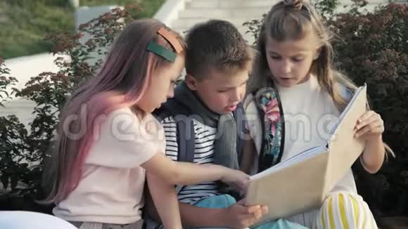 可爱的孩子们兄弟姐妹读一本书视频的预览图