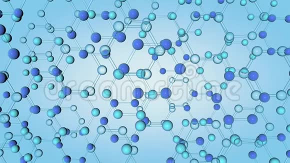 由透明球体和蓝色球体组成的六方形分子的一组正在慢慢地相互分离和旋转视频的预览图