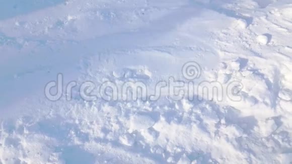冰雪覆盖的土地雪蓝雪白背景上的阳光和阴影冬季景观4K镜头视频的预览图