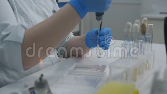 戴着手套的微生物学家在医学实验室里研究细菌视频的预览图