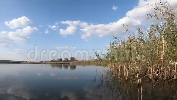 平静的一天蓝天下的湖水视频的预览图