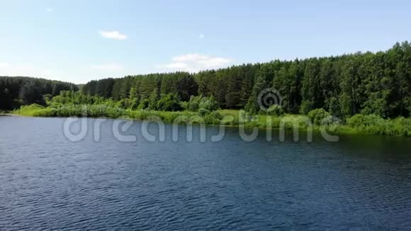 4K航天拍摄的美丽湖泊在夏季阳光明媚视频的预览图