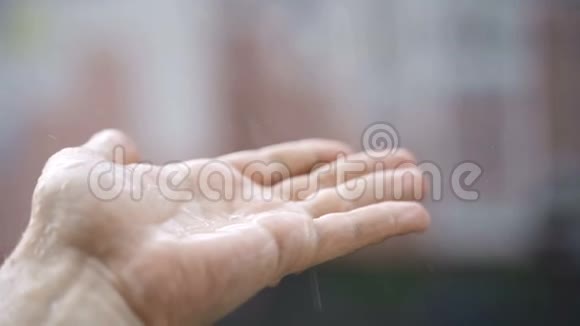 一滴雨水落入一个年轻人的手中视频的预览图