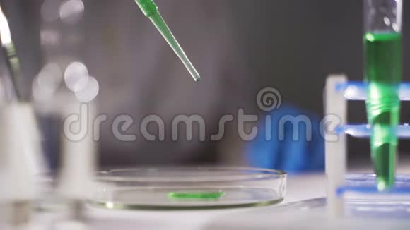 化学科学家在实验室里用五颜六色的液体工作视频的预览图