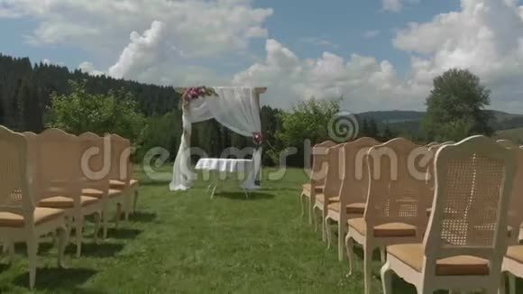 在葡萄园环绕的绿色花园里举行婚礼视频的预览图