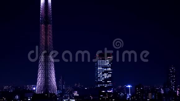 东京市区天空之树的夜间延时中镜头放大视频的预览图