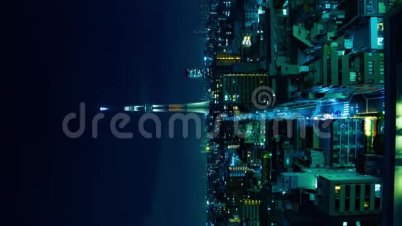 东京城市天空之树在东京垂直拍摄的一个夜晚时间视频的预览图