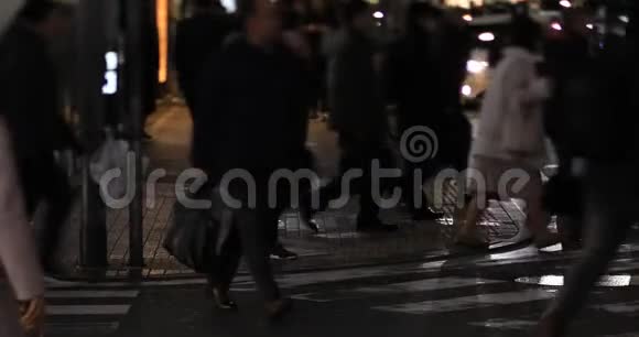 夜间在东京新桥霓虹灯镇散步的人们视频的预览图