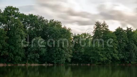 一个带云的小池塘和森林的时间流逝视频的预览图