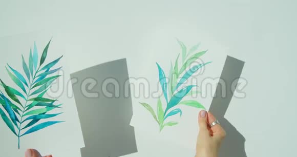 艺术家用水彩画展示她的画视频的预览图