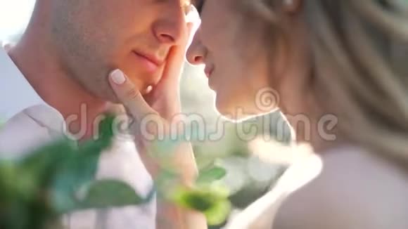 新婚夫妇轻轻地吻了一下视频的预览图