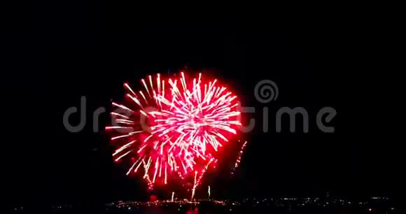 红色的真实抽象闪烁的火花庆祝烟花灯的黑色背景喜庆的新年假期视频的预览图