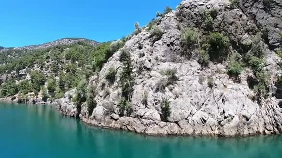 绿色峡谷的陡峭悬崖覆盖着针叶树视频的预览图